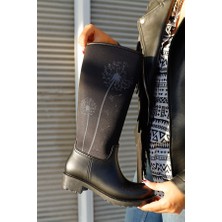 Sea & Blue Shoes Karahindiba Baskılı  Kadın Yağmur Çizmesi