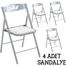 Güzelkan Madeni Eşya Katlanır Mutfak Sandalyesi Kırma Koltuk Beyaz 4 Adet 1055