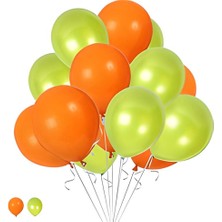 Hknys 80 Adet Açık Yeşil- Turuncu  Metalik Balon Helyum Gazı Uyumludur.-Açılış Balonları