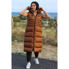 İlkimay Afra Çift Cepli Kapüşonlu Tesettür Şişme Yelek 350 - Kahve