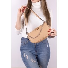 Power Speed  Kadın Bej Saten Baget Zincir Detaylı Şık Çanta TBC114