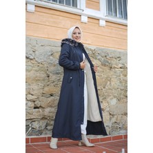 Vibeys Collection Lacivert Içi Kürklü ve Su Geçirmez Tam Boy Kadın Kışlık Mont & Kaban