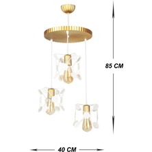 Venon Aydınlatma Marsis 3 Lü Sarkıt Camı Metal Beyaz Gold Avize