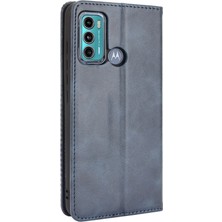 Wansheng Moto G60 / Moto G40 Için Deri Telefon Kılıfı - Mavi (Yurt Dışından)