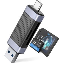 Orico Type-C ve USB Sd Tf Dual Başlıklı Kart Okuyucu, Siyah, CD2D-AC2