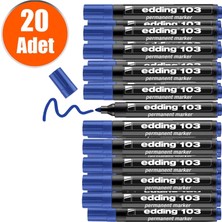 Edding 103 Kalıcı Işaretleyici Marker Mavi Kalem Metal Plastik Cam (20 Adet)