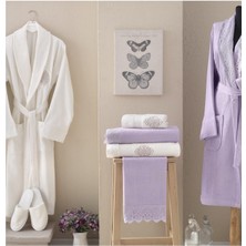 Aryıldız Bamboo  Aile  Seti  Bornoz Hilary  Mürdüm-Krem