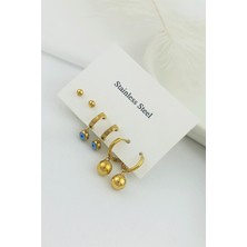 ÇLK Accessories Çelik 6 Lı Nazar Boncuk Topçuk Küpe Kombin TRKÜPE34834