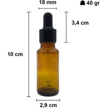 Afracam 20 cc Amber Damlalık Metal Siyah Sızdırmaz Kapaklı 20 ml Dropper Cam Serum Şişesi 1 Adet