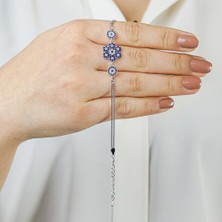 925 Gümüş 925 Ayar Gümüş Nazar Boncuklu Kar Tanesi Bayan Bileklik