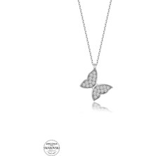 925 Gümüş Swarovski Zirconia Bahar Kelebeği 925 Ayar Gümüş Kolye