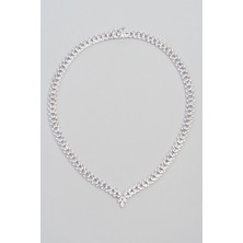 So CHIC Baget Taşlı 18 Ayar Beyaz Altın Kaplama 42 cm Gümüş Gerdanlık