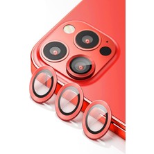 Case World Apple iPhone 14 Pro Alüminyum Alaşım Temperli Cam Kamera Lens Koruyucu - Kırmızı