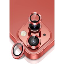 Caseart Apple iPhone 13 Alüminyum Alaşım Temperli Cam Kamera Lens Koruyucu - Kırmızı