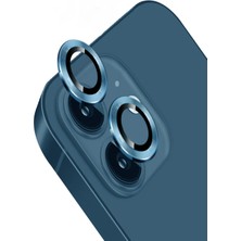 Caseart Apple iPhone 12 Alüminyum Alaşım Temperli Cam Kamera Lens Koruyucu - Mavi