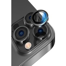 Caseart Apple iPhone 14 Pro Alüminyum Alaşım Temperli Cam Kamera Lens Koruyucu - Siyah