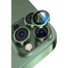 Caseart Apple iPhone 14 Pro Alüminyum Alaşım Temperli Cam Kamera Lens Koruyucu - Yeşil
