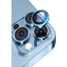 Caseart Apple iPhone 13 Pro Alüminyum Alaşım Temperli Cam Kamera Lens Koruyucu - Mavi