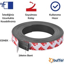 Melek Store Yapışkanlı Şerit Mıknatıs Magnet Kes Kullan Güçlü Sağlam Rulo Çıkarılması Kolay Siyah 2cm x 1 mt