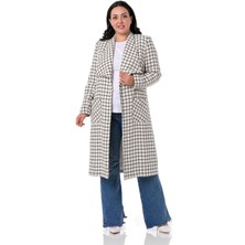 Disentis Modest Büyük Beden Şal Yaka Düğmeli Torba Cepli Astarlı Beyaz Siyah Kaban