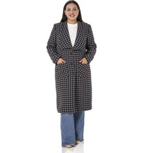 Disentis Modest Büyük Beden Şal Yaka Düğmeli Torba Cepli Astarlı Siyah Lila Kaban