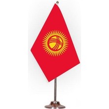 Kırgızistan Masa Bayrağı Krom Direkli