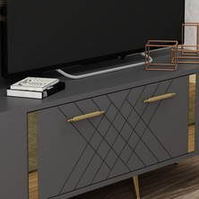 Cantek Dizayn Lazer Desenli Detas Tv Ünitesi 150 cm Antrasit-Altın