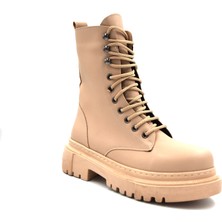 Beyaz KBT164 Kalın Taban Bağcıklı-Fermuarlı Kadın