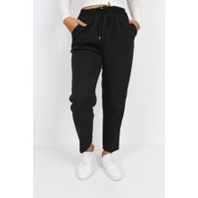 Öz Moda Kadın Siyah Beli Lastikli Havuç Kesim Kumaş Pantolon