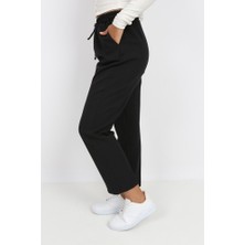 Öz Moda Kadın Siyah Beli Lastikli Havuç Kesim Kumaş Pantolon