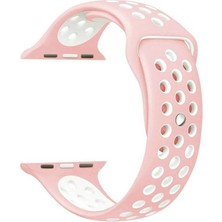 Markacase Apple Watch Series (Tüm Seriler) 42-44-45 mm Uyumlu Delikli Silikon Kordon Pembe Beyaz (L)