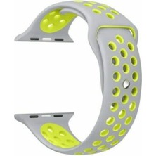 Markacase Apple Watch Series (Tüm Seriler) 38-40-41 mm Uyumlu Delikli Silikon Kordon Gri Sarı (S)