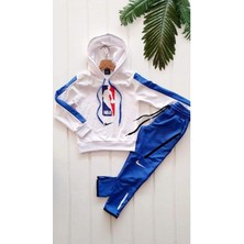 Modavals Nba Baskılı Fermuar Paça Çocuk Garson Boy Eşofman Takımı Mavi