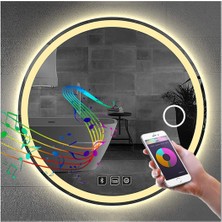 Dnr-Mirror90 Cm Bluetoothlu Buğu Yapmayan Makyaj Aynalı Kumlamalı Günışığı Ledli Yuvarlak Banyo Aynası
