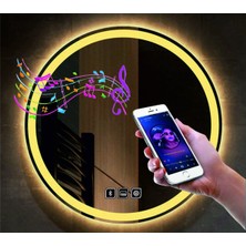 Dnr-Mirror90 Cm Bluetoothlu Buğu Yapmayan Dokunmatik Tuşlu Kumlamalı Günışığı Ledli Yuvarlak Banyo Aynası