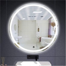 Dnr-Mirror85 Cm Dokunmatik Tuşlu Kumlamalı Beyaz Ledli Yuvarlak Banyo Aynası