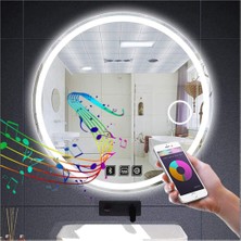 Dnr-Mirror75 Cm Bluetoothlu Buğu Yapmayan Makyaj Aynalı Kumlamalı Beyaz Ledli Yuvarlak Banyo Aynası