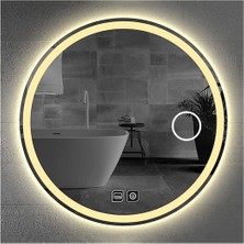 Dnr-Mirror75 Cm Buğu Yapmayan Dokunmatik Tuşlu Makyaj Aynalı Kumlamalı Günışığı Ledli Yuvarlak Banyo Aynası