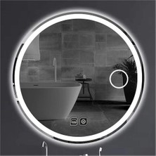 Dnr-Mirror85 Cm Buğu Yapmayan Dokunmatik Tuşlu Makyaj Aynalı Kumlamalı Beyaz Ledli Yuvarlak Banyo Aynası