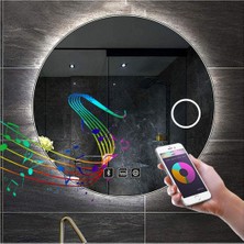 Dnr-Mirror75 Cm Bluetoothlu Buğu Yapmayan Dokunmatik Tuşlu Makyaj Aynalı Beyaz Ledli Yuvarlak Banyo Aynası