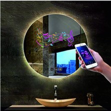 Dnr-Mirror75 Cm Bluetoothlu Buğu Yapmayan Dokunmatik Tuşlu Günışığı Ledli Yuvarlak Banyo Aynası