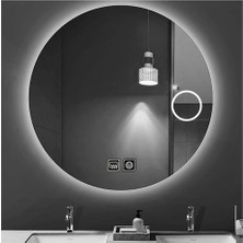 Dnr-Mirror60 Cm Buğu Yapmayan Dokunmatik Tuşlu Makyaj Aynalı Beyaz Ledli Yuvarlak Banyo Aynası