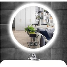 Dnr-Mirror60 Cm Buğu Yapmayan Dokunmatik Tuşlu Kumlamalı Beyaz Ledli Yuvarlak Banyo Aynası