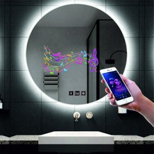 Dnr-Mirror50 Cm Bluetoothlu Buğu Yapmayan Dokunmatik Tuşlu Beyaz Ledli Yuvarlak Banyo Aynası