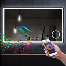 Dnr-Mirror50x65 Cm Bluetoothlu Buğu Yapmayan Makyaj Aynalı Dokunmatik Beyaz Ledli Dikdörtgen Banyo Aynası