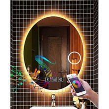 Dnr-Mirror80x100 Cm Bluetoothlu Buğu Yapmayan Makyaj Aynalı Dokunmatik Günışığı Ledli Elips Banyo Aynası