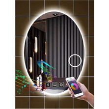 Dnr-Mirror73x93 Cm Bluetoothlu Buğu Yapmayan Dokunmatik Tuşlu Makyaj Aynalı Beyaz Ledli Elips Banyo Aynası