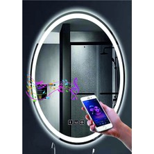 Dnr-Mirror50xDnr-Mirror 70 cm Bluetoothlu Buğu Yapmayan Dokunmatik Tuşlu Kumlamalı Beyaz Ledli Elips Banyo Aynası