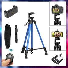 İstanbul Teknoloji Alüminyum Cep Telefonu Için Su Terazili Tripod 140 cm 3366  + Uzaktan Bluetooth Kumanda + Extra Klips Tripod Bağlantı Aparatı