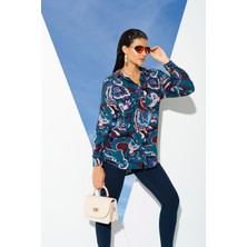 For You woman Yeşil Etnik Desen Viskon Gömlek